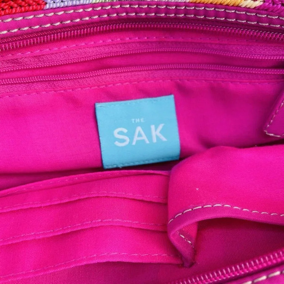 THE SAK Striped Multicolor w/ Hanging Charm Logo Crochet Handbag - Picture 5 of 5